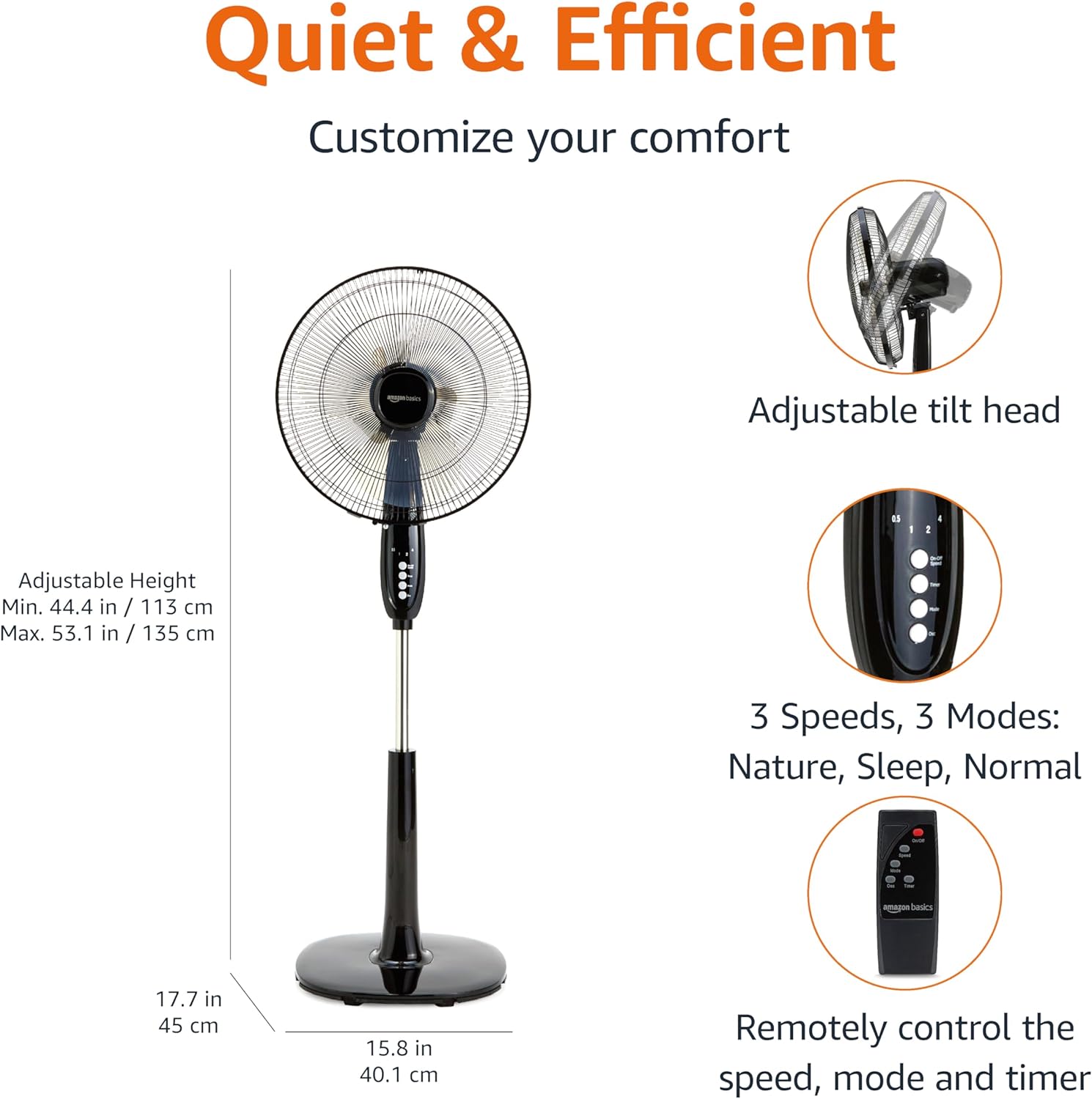 AUCT 18502 - Amazon Basics 16" Pedestal Fan with Remote for Bedroom, Living Room, Office, Adjustable He - Image 2