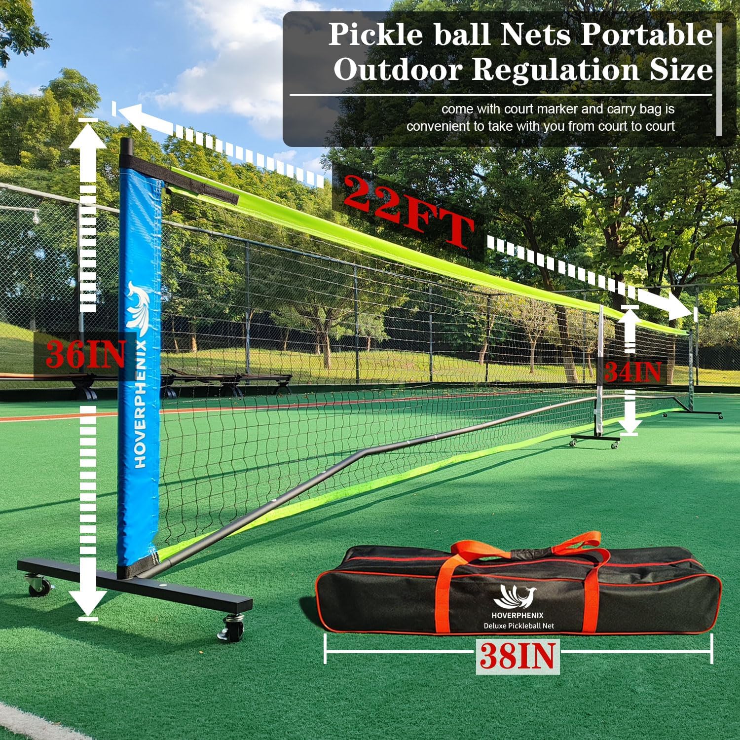 AUCT 18464 - $60 Hoverphenix Pickleball Net - 22FT Full Size Net with Carry Bag for Driveway | Regulati - Image 4
