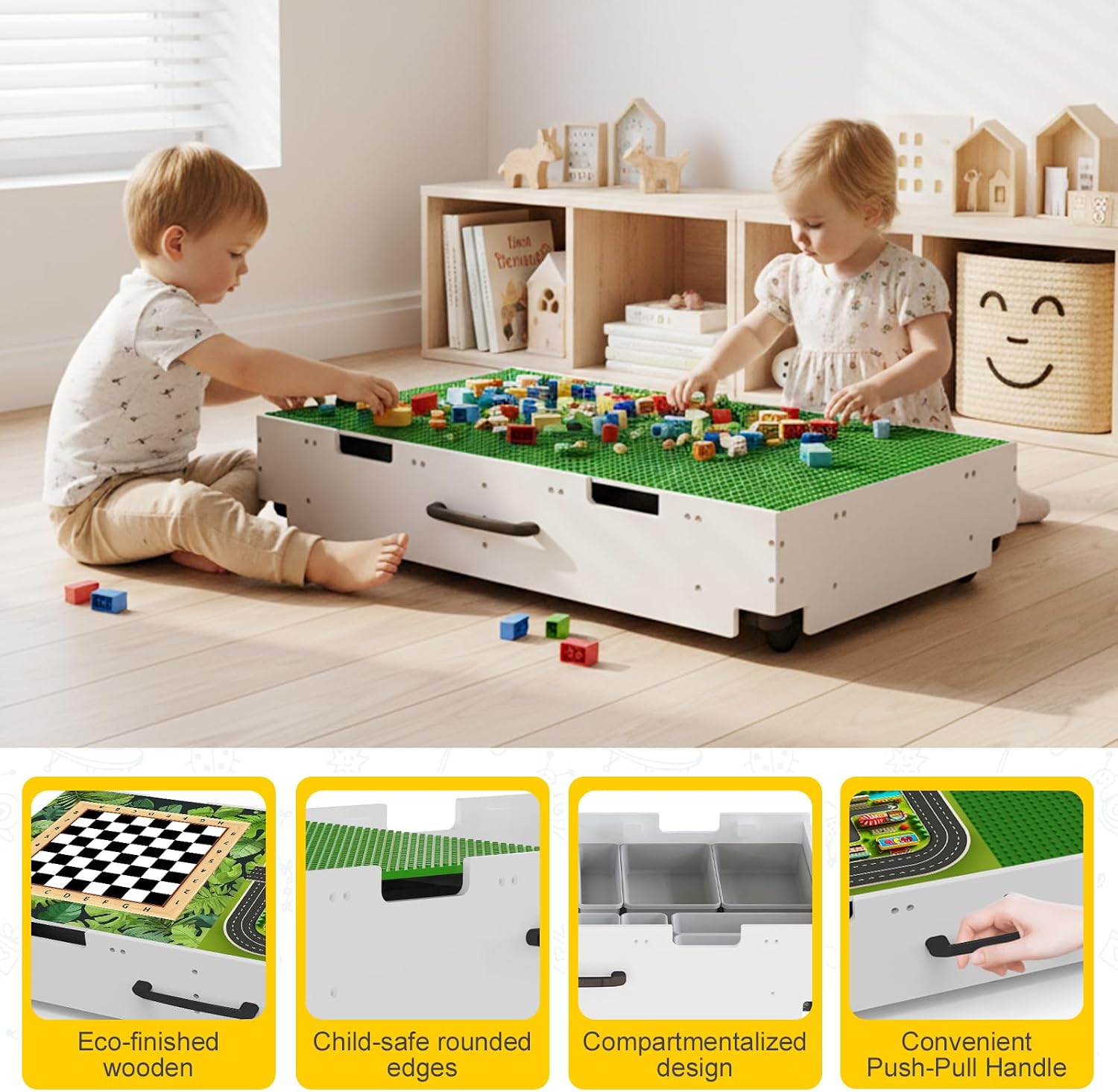 AUCT 18980 - $104 3 in 1 Lego Table with Storage,Wooden Kids Activity Table Compatible with Lego and Bu - Image 4