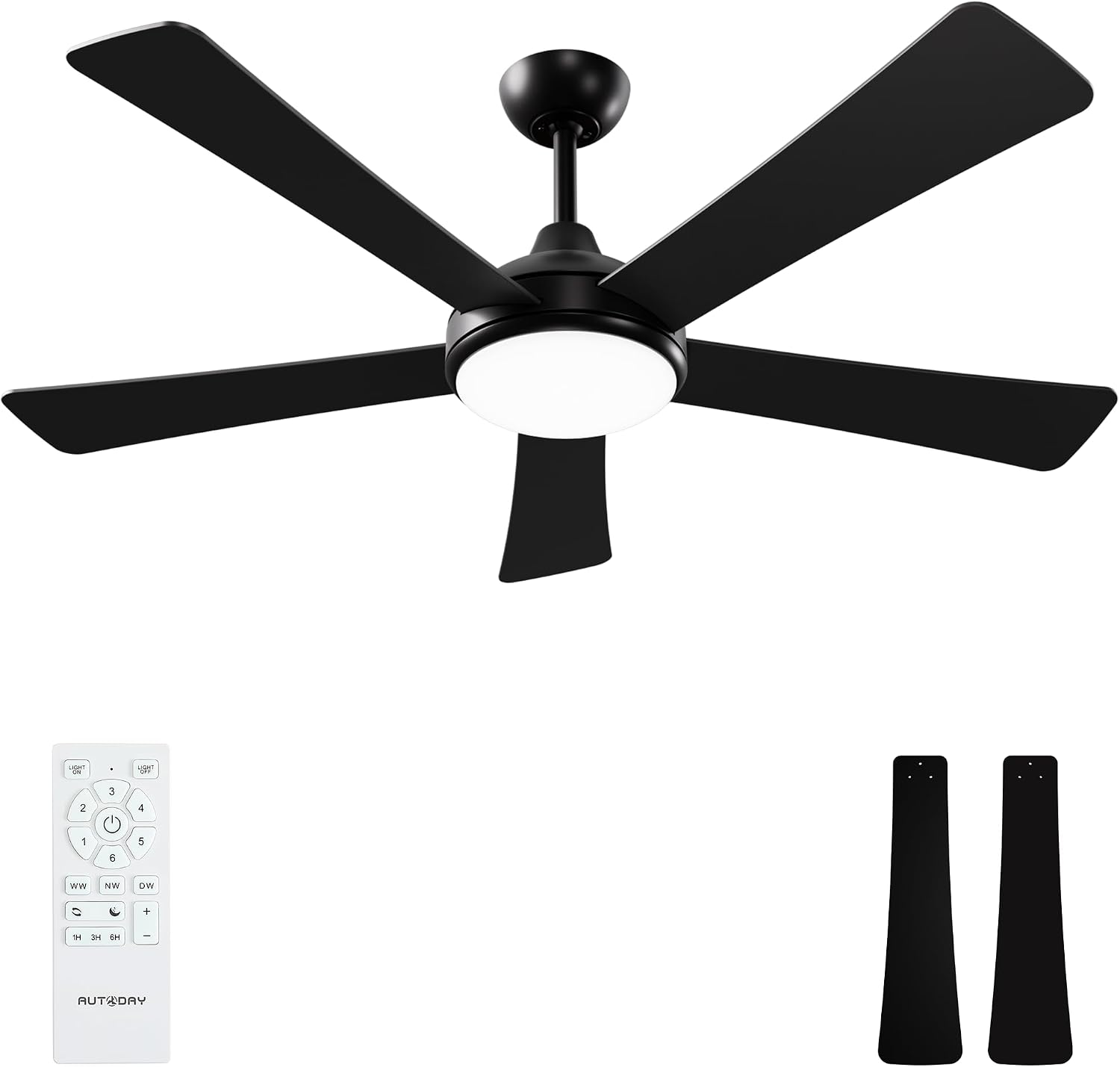 AUCT 17758 - $103 52 Inch Ceiling Fans with Lights and Remote - Black Ceiling Fan with Light, Quiet Rev