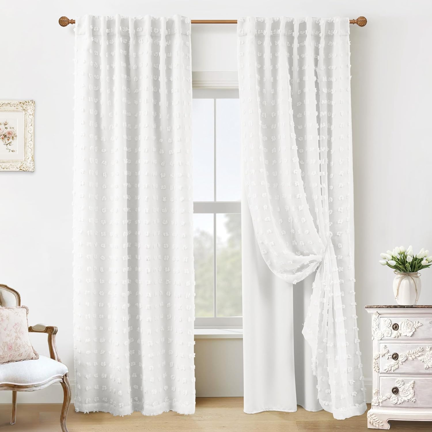 AUCT 19641 - $57 Closet Curtain for Open Closet,Sheer Overlay White Boho Flowy Floor to Ceiling Curtain
