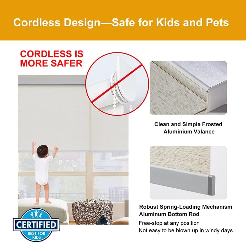 AUCT 18344 - $51 Persilux Free-Stop Cordless Blinds for Windows Shades Light Filtering Roller Shades fo - Image 4