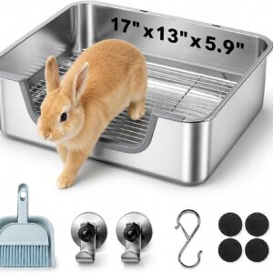 AUCT 20120 - Stainless Steel Litter Box for Rabbit, Metal Bunny Litter Box Sifting Large