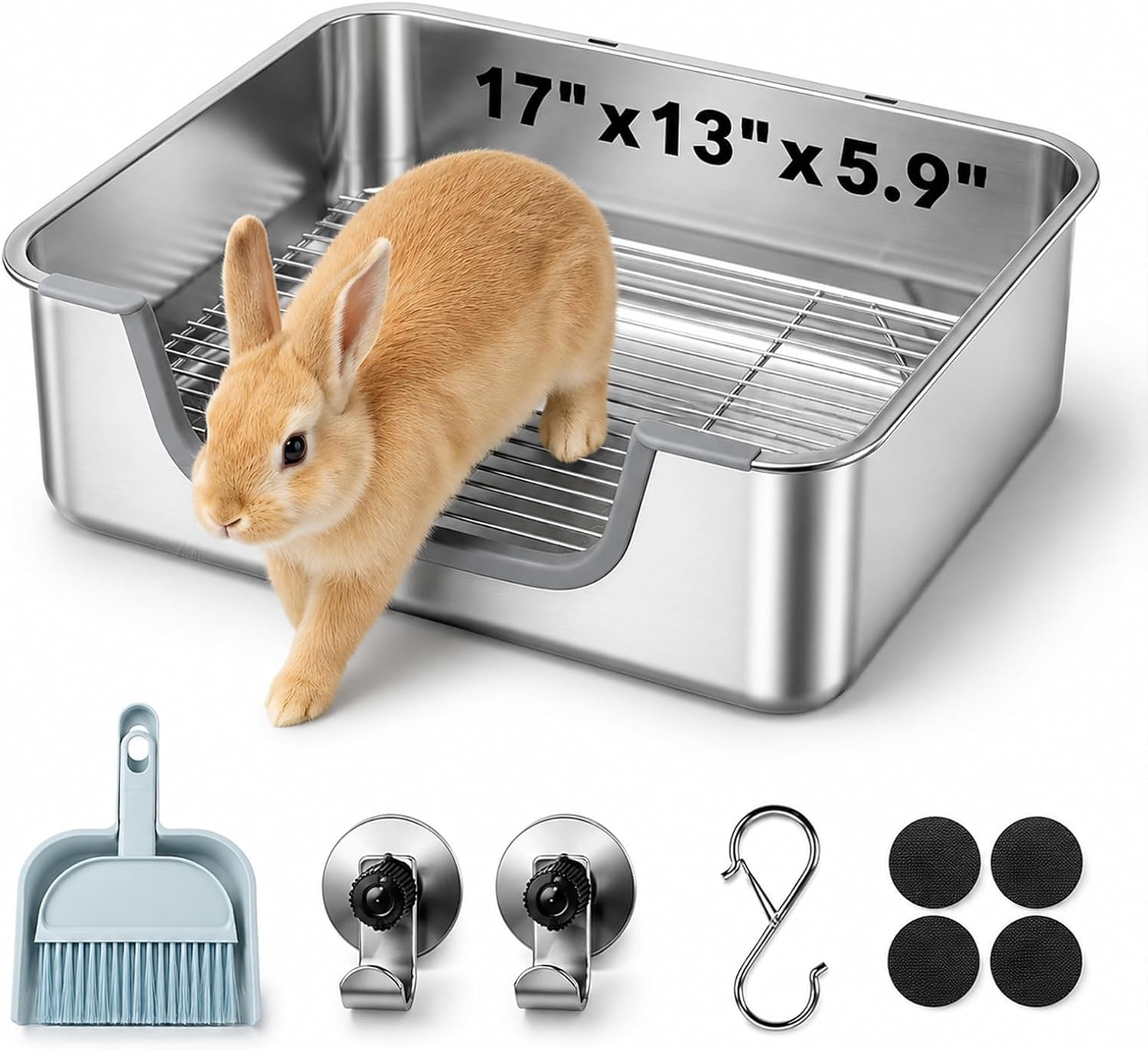 AUCT 20120 - Stainless Steel Litter Box for Rabbit, Metal Bunny Litter Box Sifting Large