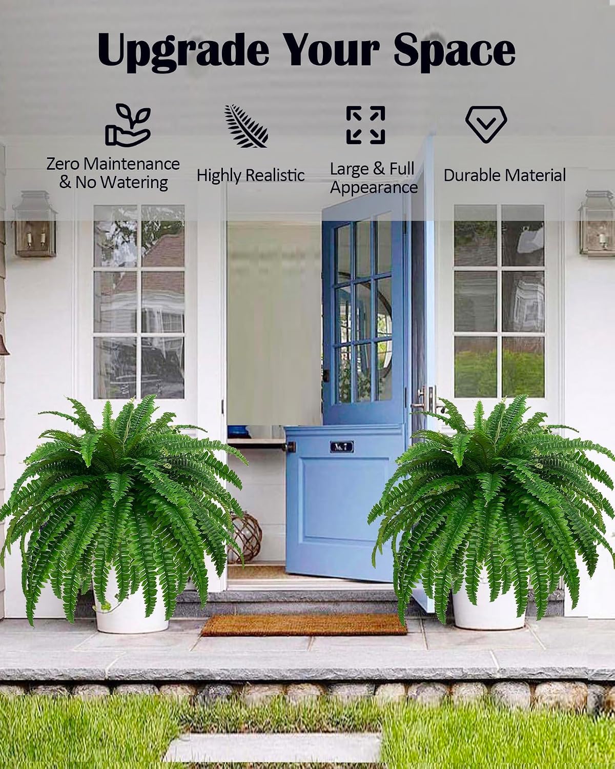 AUCT 18512 - GYERB 47" Large Artificial Boston Fern Plants for Outdoor Indoor, Fake Ferns for Front Por - Image 2