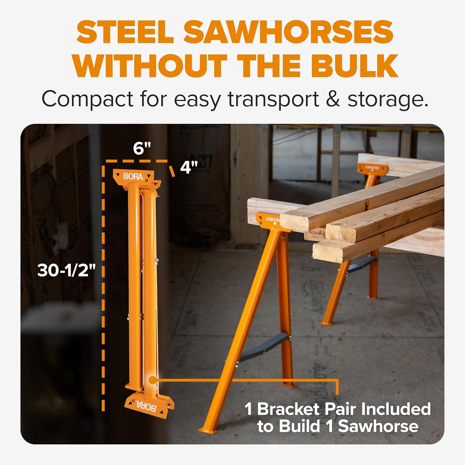 AUCT 19260 - BORA Jobhorse Saw Horse Brackets 2x4, Steel Folding Sawhorse Legs - Image 2