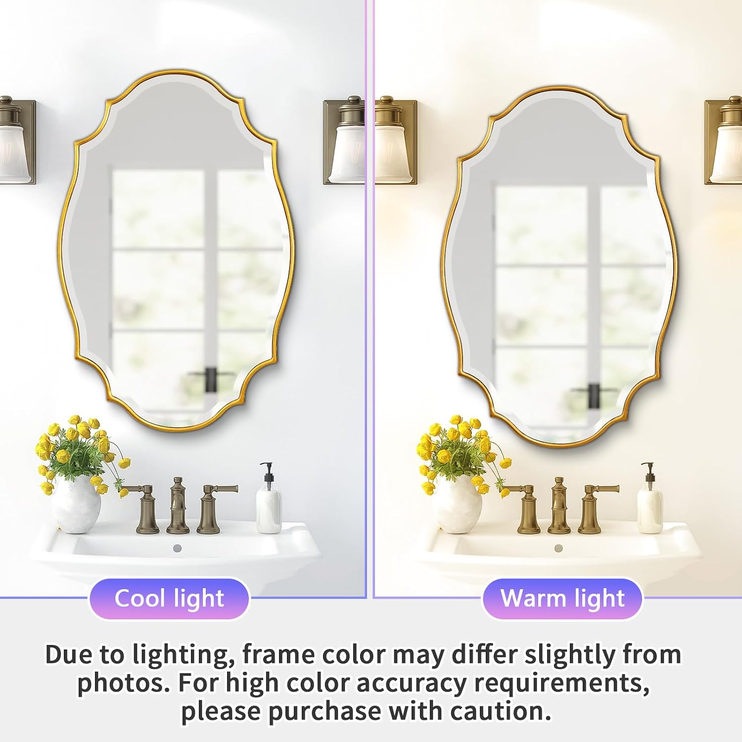 AUCT 20607m - $116 Scalloped Oval Wall Mirror, 24"X36" Gold Bathroom Vanity Mirror, Ornate Decorative Mi - Image 2