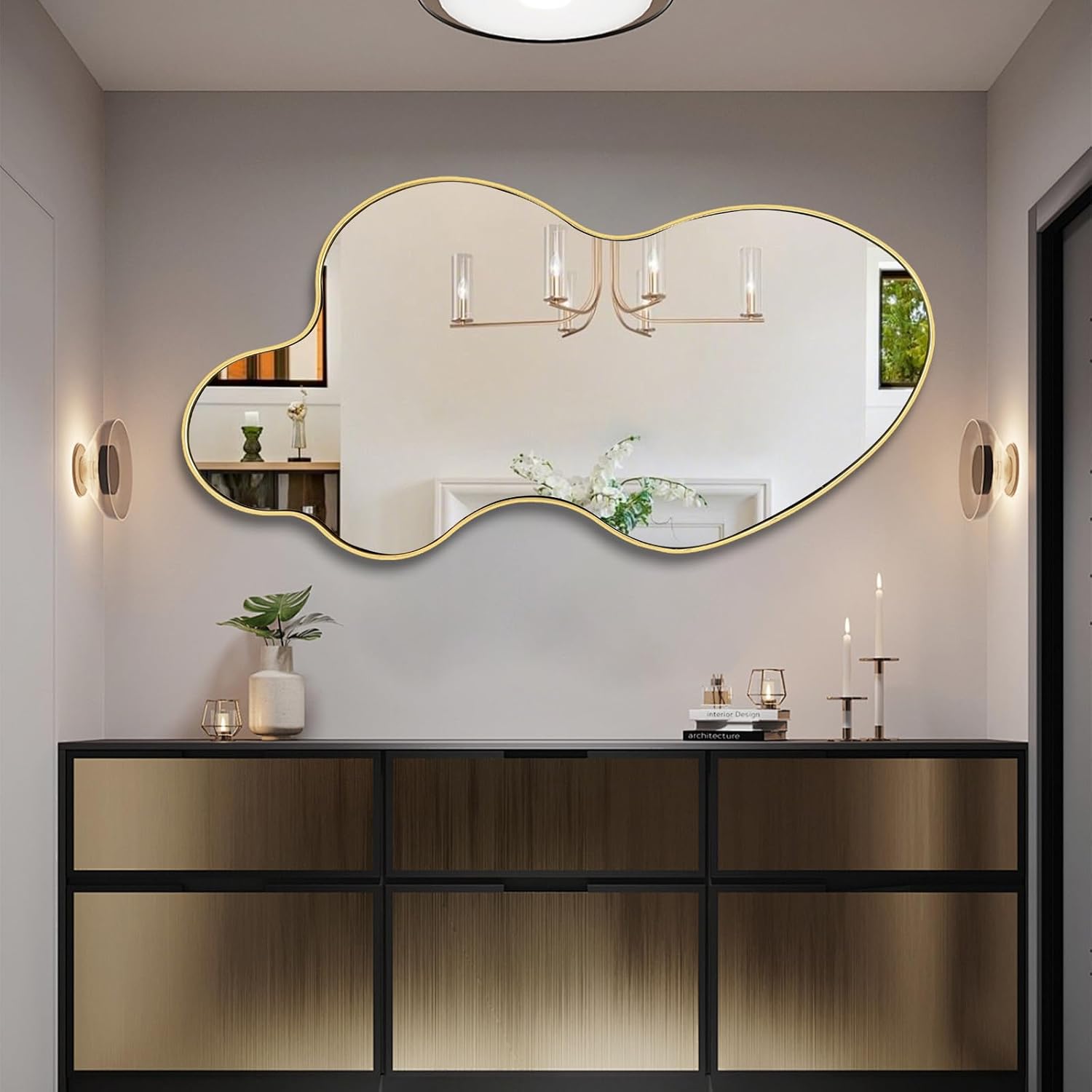 AUCT 19737mm - $153 Gold Irregular Mirror, 23.6"x46.5" Asymmetrical Wall Mirror with Metal Frame, Modern - Image 3