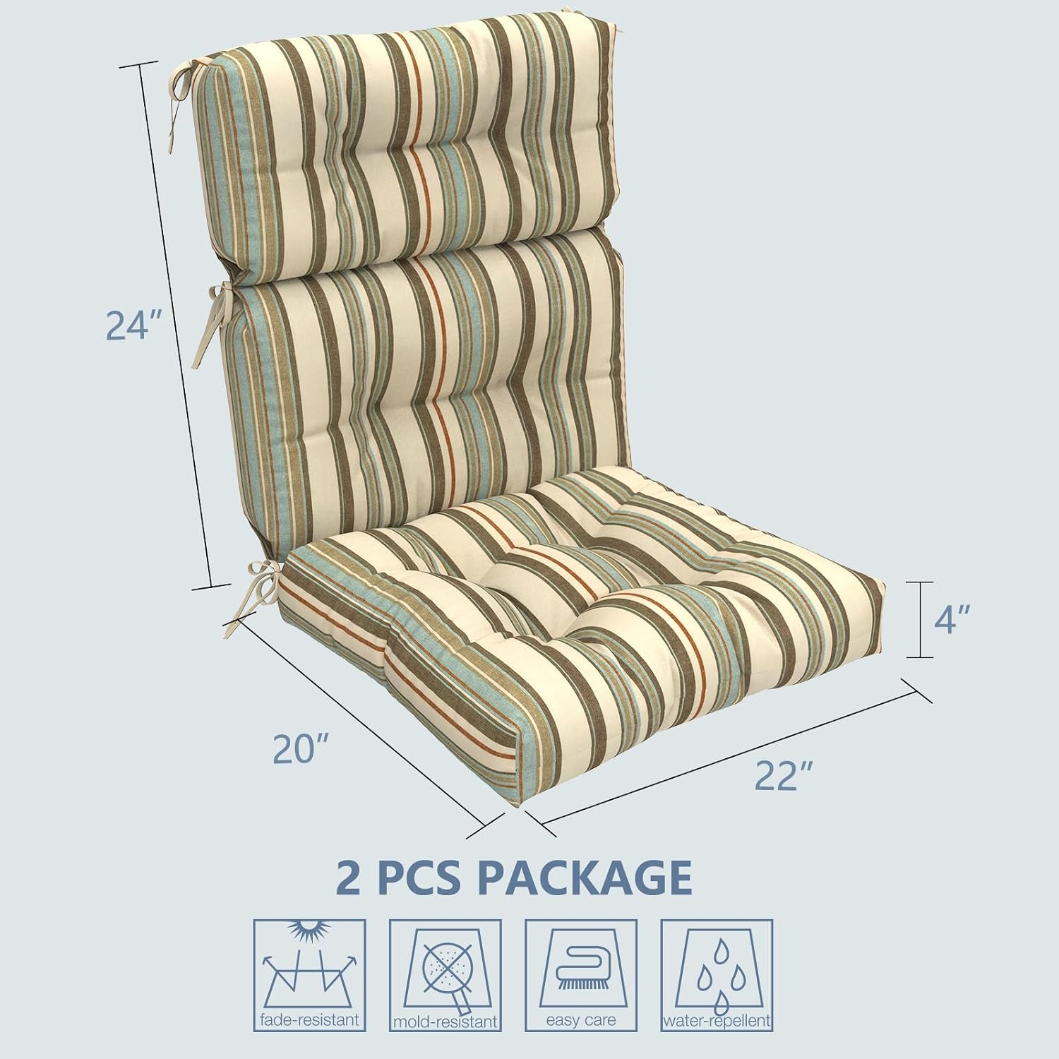 AUCT 18396 - $130 LVTXIII Outdoor Tufted High Back Cushions Set of 2 Patio Seasonal Replacement Rocking - Image 2