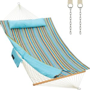 AUCT 17799 - $84 CHULIM Outdoor Double Hammock with Hardwood Spreader Bars, Large Rope Hammock with Pol