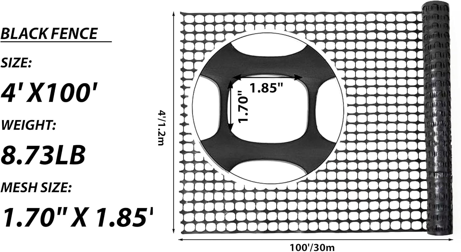 AUCT 18182 - 4'x100' Plastic Mesh Fence for Garden with 100 Zip Ties, Black | Reusable HDPE mesh fence, - Image 3