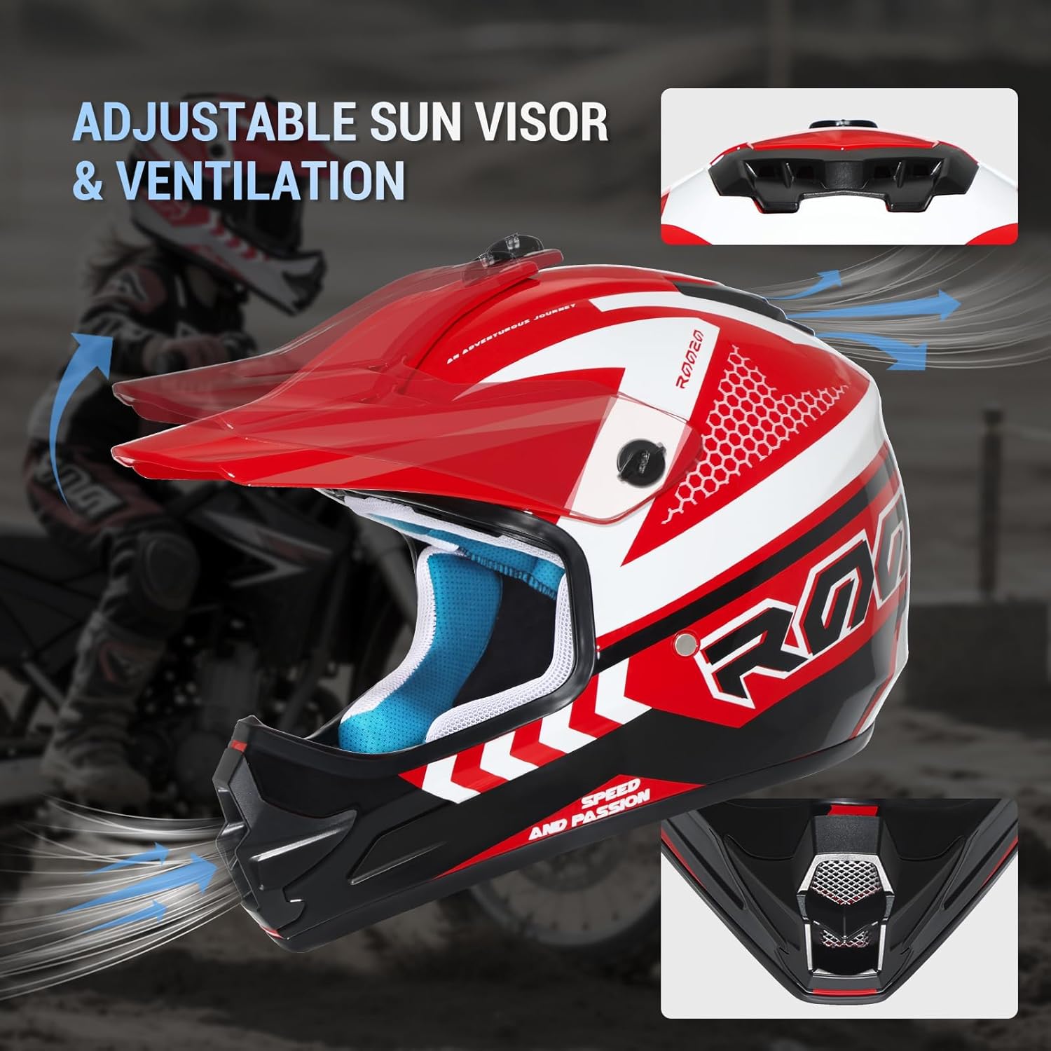 AUCT 18659 - $60 Youth Kids Dirt Bike Helmet DOT Approved, Full Face Motocross Set | 4-in-1 set include - Image 3