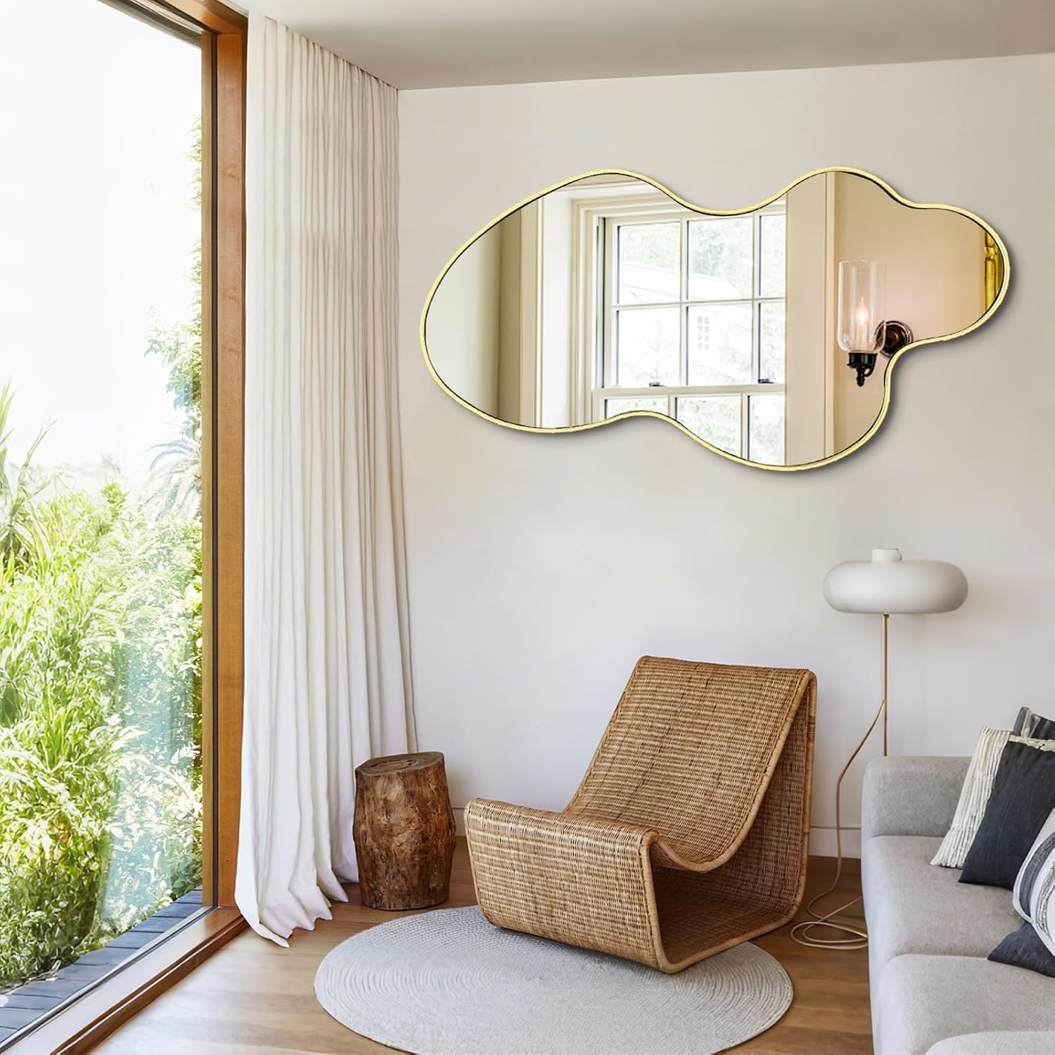 AUCT 19737mm - $153 Gold Irregular Mirror, 23.6"x46.5" Asymmetrical Wall Mirror with Metal Frame, Modern - Image 2