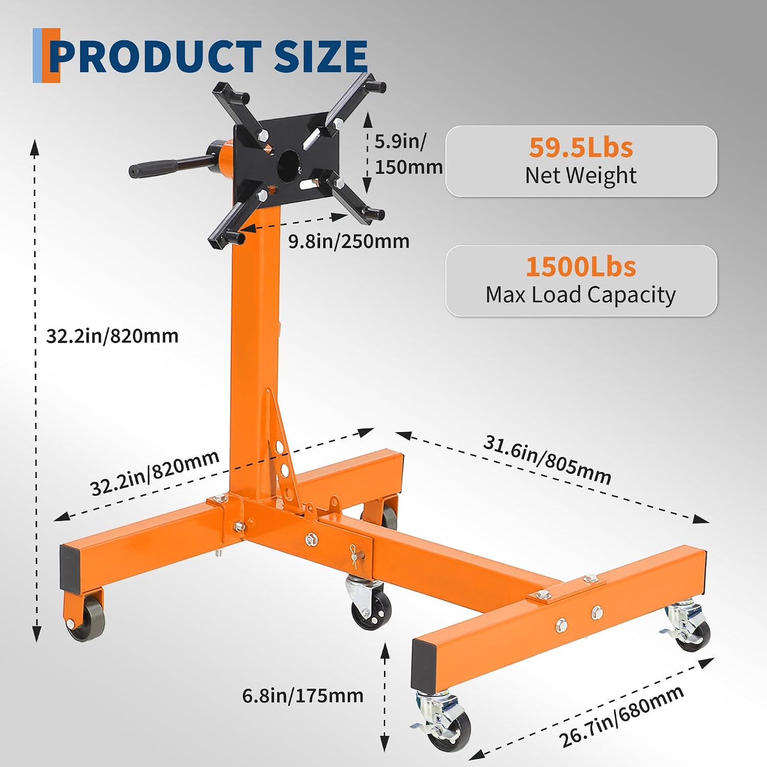 AUCT 18495 - $110 Garvee Engine Stand,1500 LBS Rotating Engine Motor Stand with 360-Degree Rotating Hea - Image 4