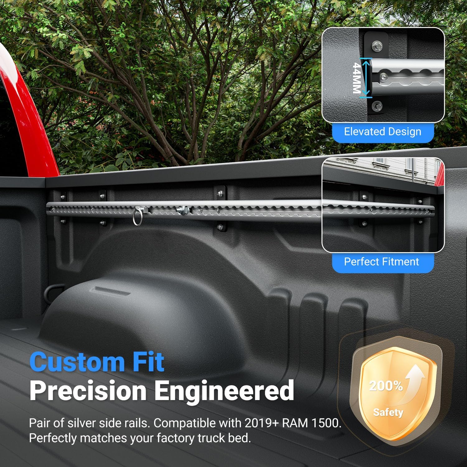 AUCT 18452 - $160 5.7FT Side Bed Rail Compatible with 2019-2026 Dodge Ram 1500 | Tie Down Rail Trail Ra - Image 2