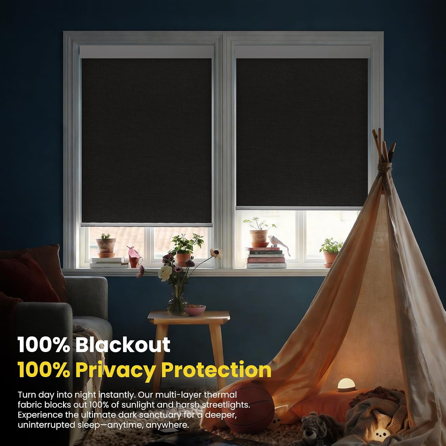 AUCT 18458 - $90 Motorized Blackout Blinds - Automatic Cordless Roller Shades with Remote Control (Blac - Image 2