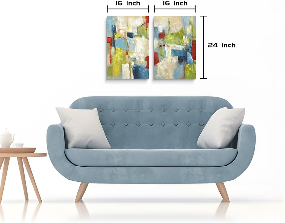 AUCT 19326 - $62 ArtSquare Abstract Canvas Wall Art: Hand Painted Colorful Graffiti Prints 2 Pieces Gre - Image 2