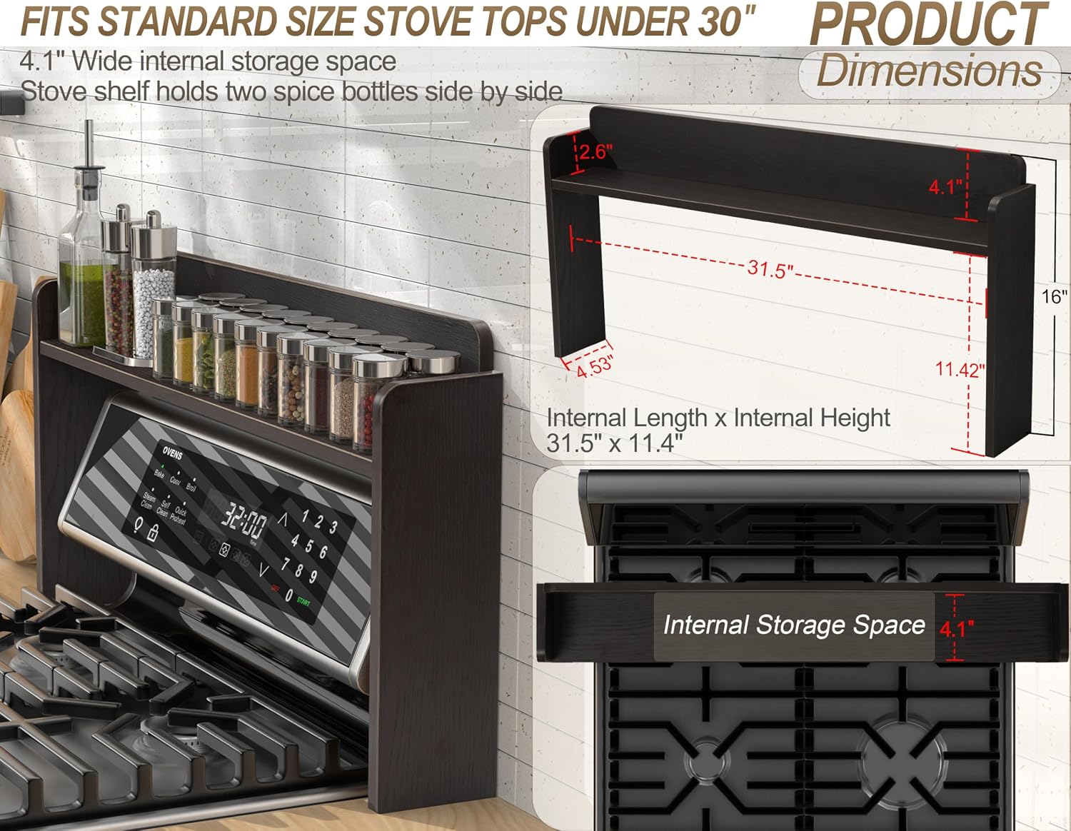 AUCT 18283 - MyLifeUNIT Over The Stove Shelf, 31.5" Wood Stove Top Shelf for Back of Gas Stove, Electri - Image 3