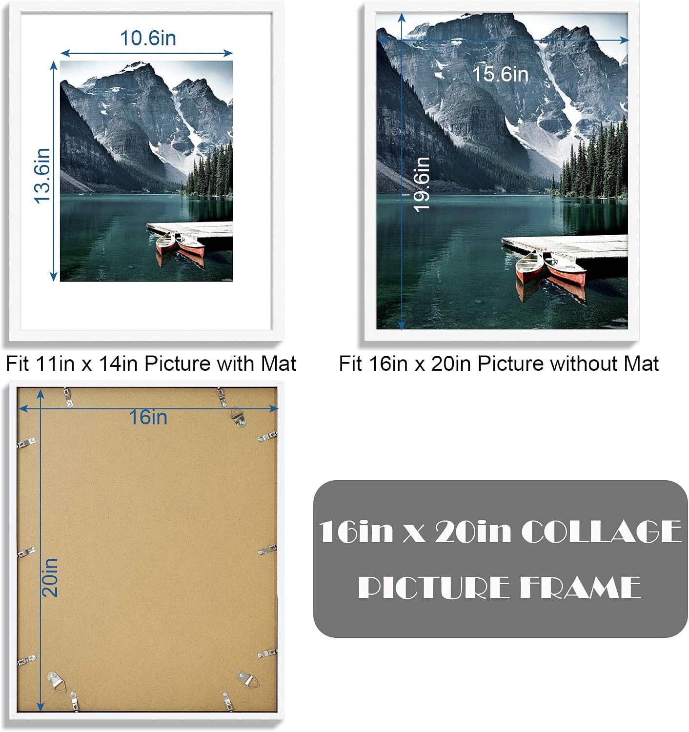 AUCT 18406 - Hongkee 16x20 Frames Set of 3 - Display 11x14 Photo with Mat or 16 x 20 Poster without Mat - Image 2