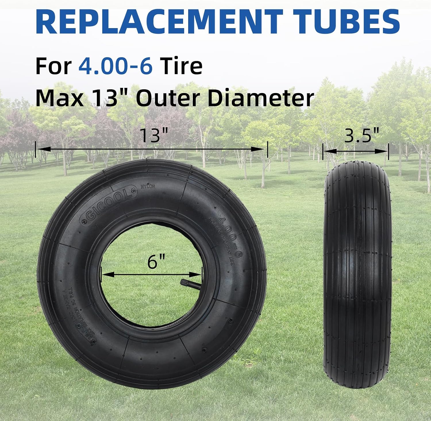 AUCT 18403 - 4.00-6 Replacement Tire and Inner Tube Set, 2 Pack, 13" Heavy Duty Tire and Wheel, TR-13 S - Image 2