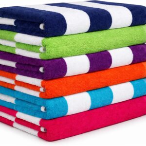 AUCT 19927 - Beach Towels 6 Pack Large 30x60-100% Cotton Beach & Pool Towels Bulk Cabana Stripe - Quick
