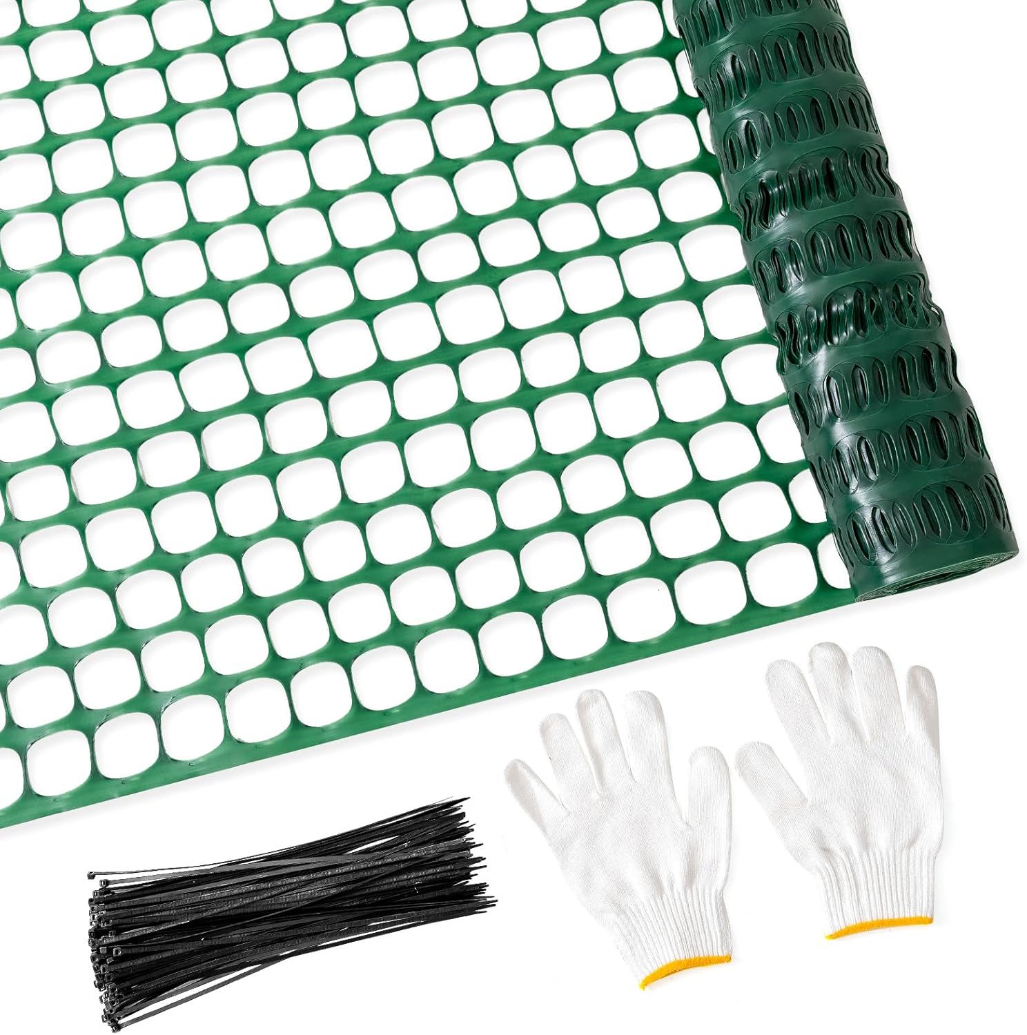 AUCT 18184 - 4'x100' Plastic Mesh Fence for Garden with 100 Zip Ties, Green | Reusable HDPE mesh fence,