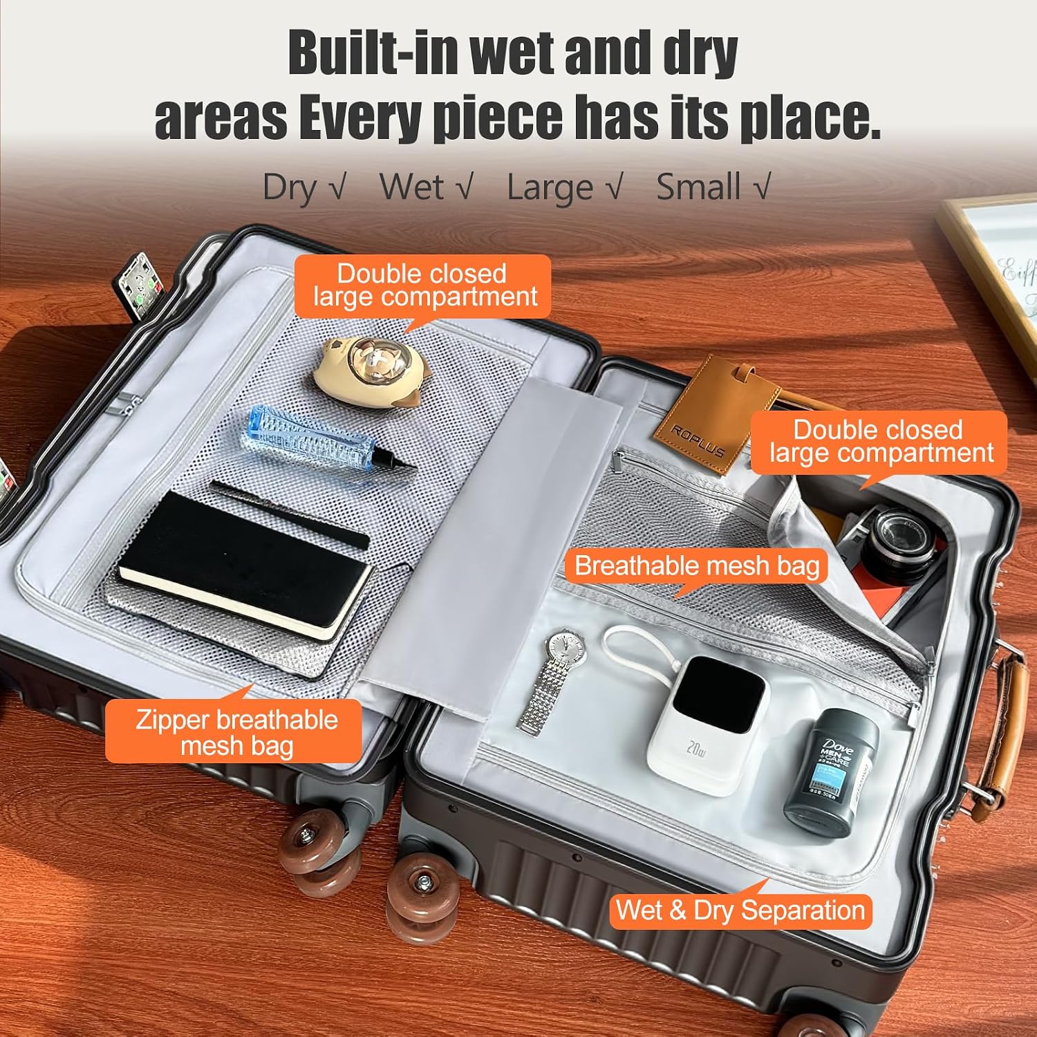 AUCT 18471 - $184 ROPLUS Aluminium Frame Checked-Luggage with Smooth Jelly Wheels, Hardside Zipperless - Image 4