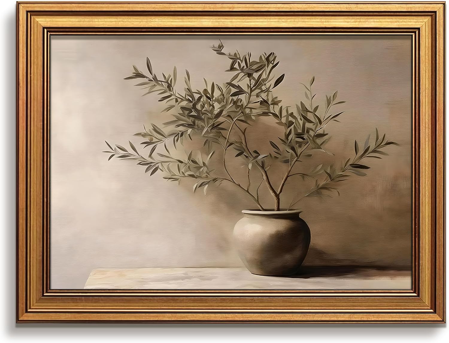 AUCT 19020 - Vintage Botanical Wall Art Gold Framed Olive Tree Paintings Decor 16x24 In