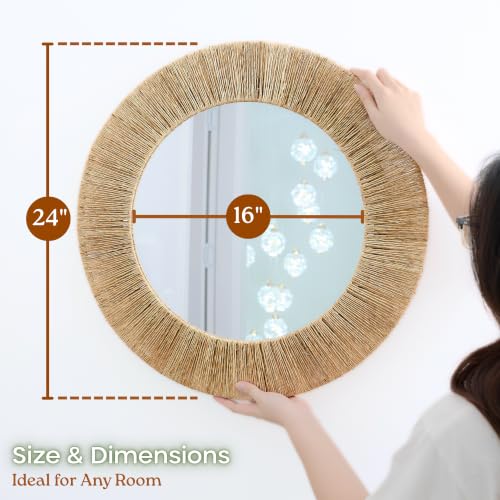 AUCT 19161 - $70 Chi An Home 24 inch Natural Jute Round Wall Mirror, Boho Decor Wall Mirror - Image 4