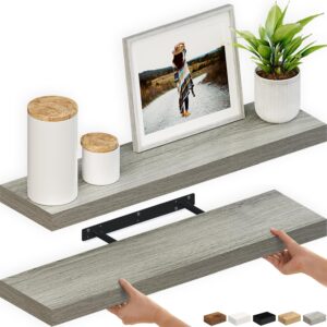 AUCT 18253 - Ballucci Floating Shelves, 36" Wood Wall Shelf Set of 2, with Invisible Brackets for Bathr