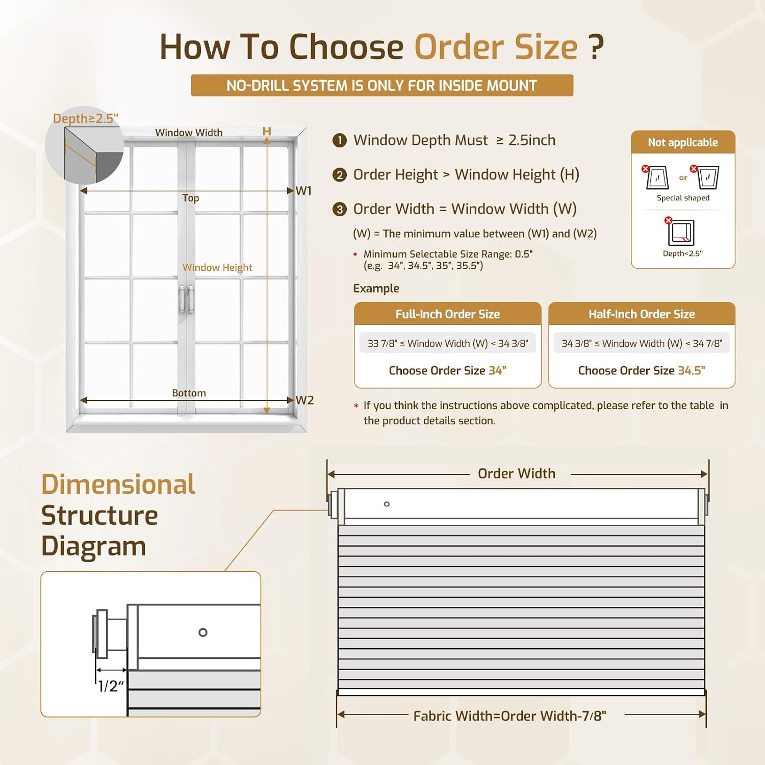 AUCT 18453 - $58 Grandekor No Drill Top Down Bottom Up Cellular Shades Blackout,34.5Wx48H | 1.5" Large - Image 4