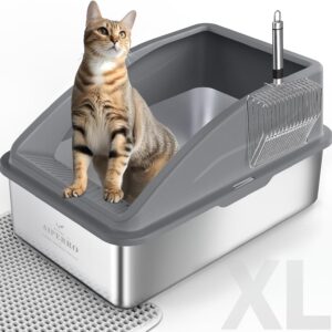 AUCT 19185 - $57 AIPERRO Stainless Steel Litter Box | XL Enclosed Cat Litter Boxs with Lid for Big Cats