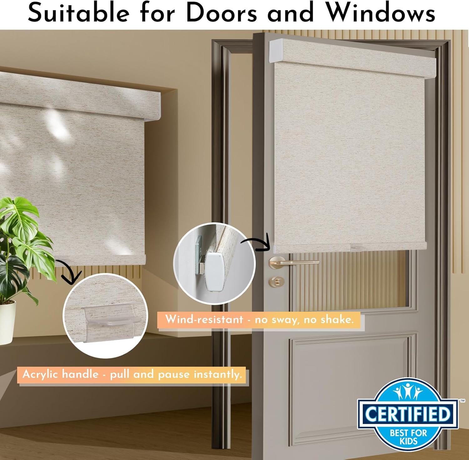 AUCT 19947 - $78 Persilux Blackout Roller Shades for Window Blinds,Cordless,Linen Fabric,Thermal Insula - Image 3