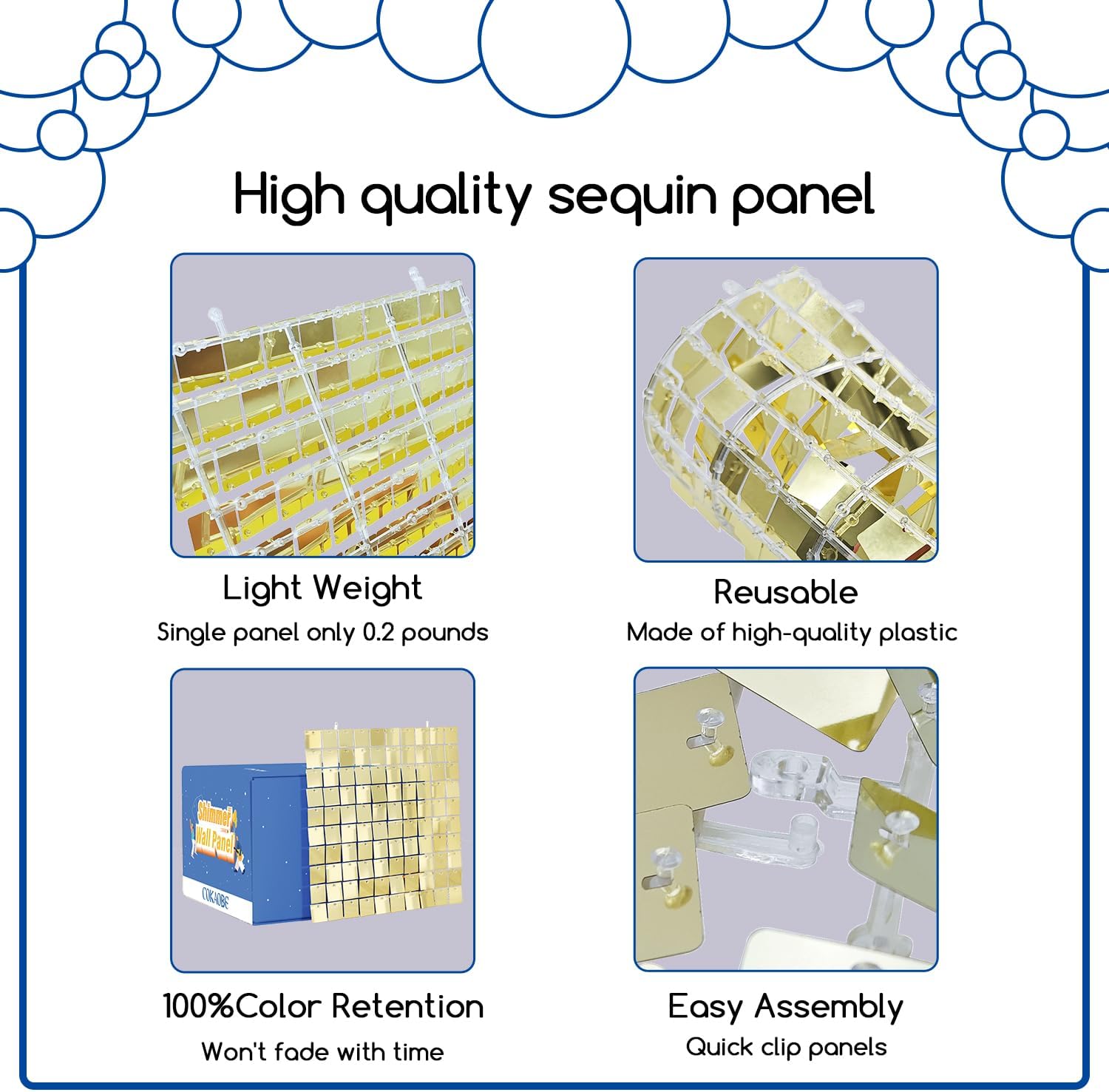 AUCT 18586 - $120 COKAOBE LiteGrid Series Shimmer Wall Backdrop - 48Pcs Silver | Square Sequin Shimmer - Image 3