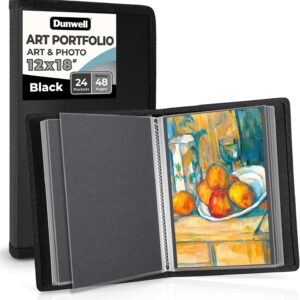AUCT 18424 - Dunwell 12x18 Art Portfolio Binder, 24-Sleeve, Black Mounting Paper, Black | 24 Clear Slee