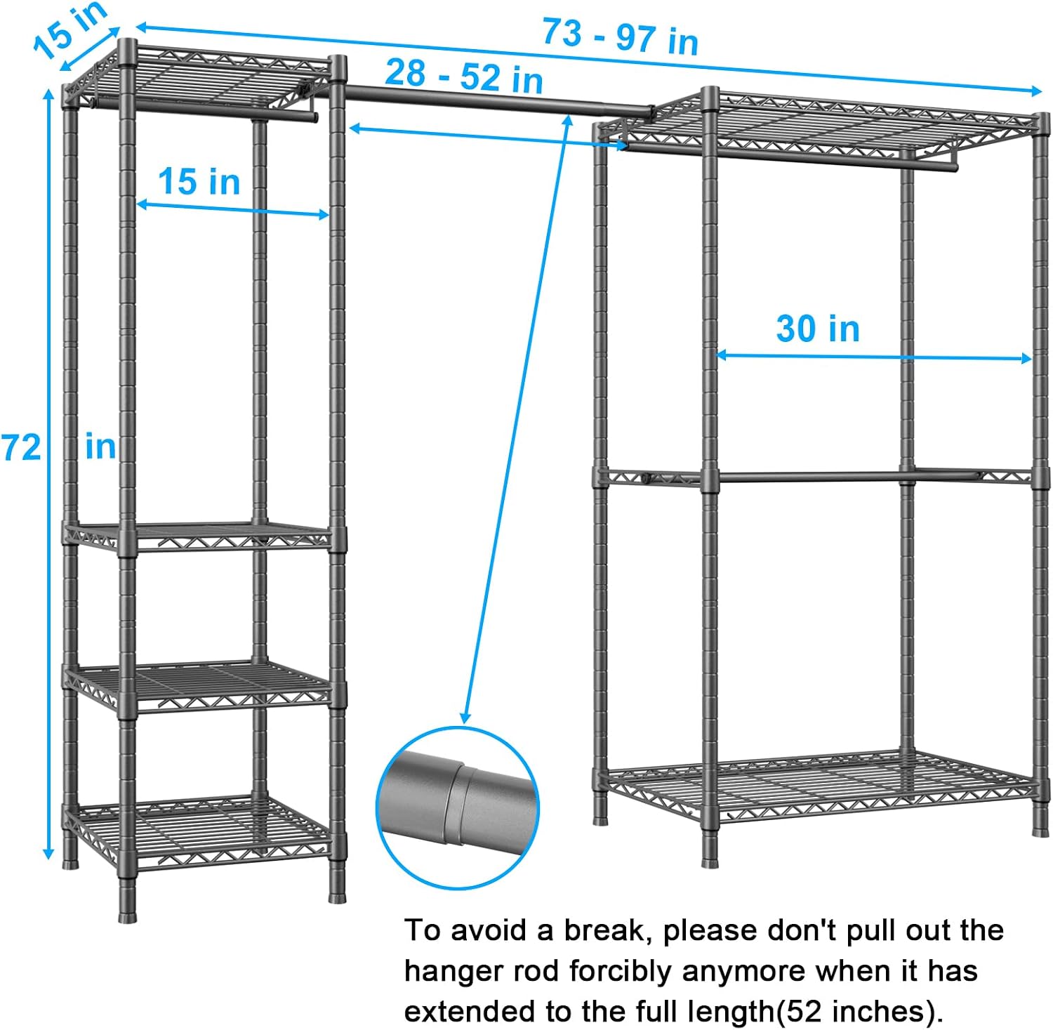 AUCT 19186 - $110 Ulif E10 Clothes Rack With Stretchable Hanger Rod Freestanding Clothing Racks for Han - Image 2