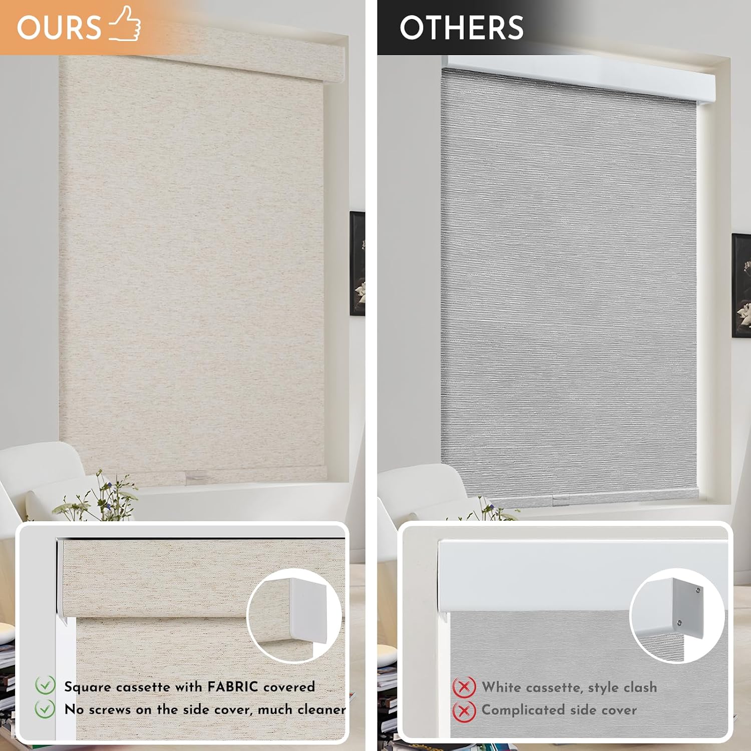AUCT 19947 - $78 Persilux Blackout Roller Shades for Window Blinds,Cordless,Linen Fabric,Thermal Insula - Image 4