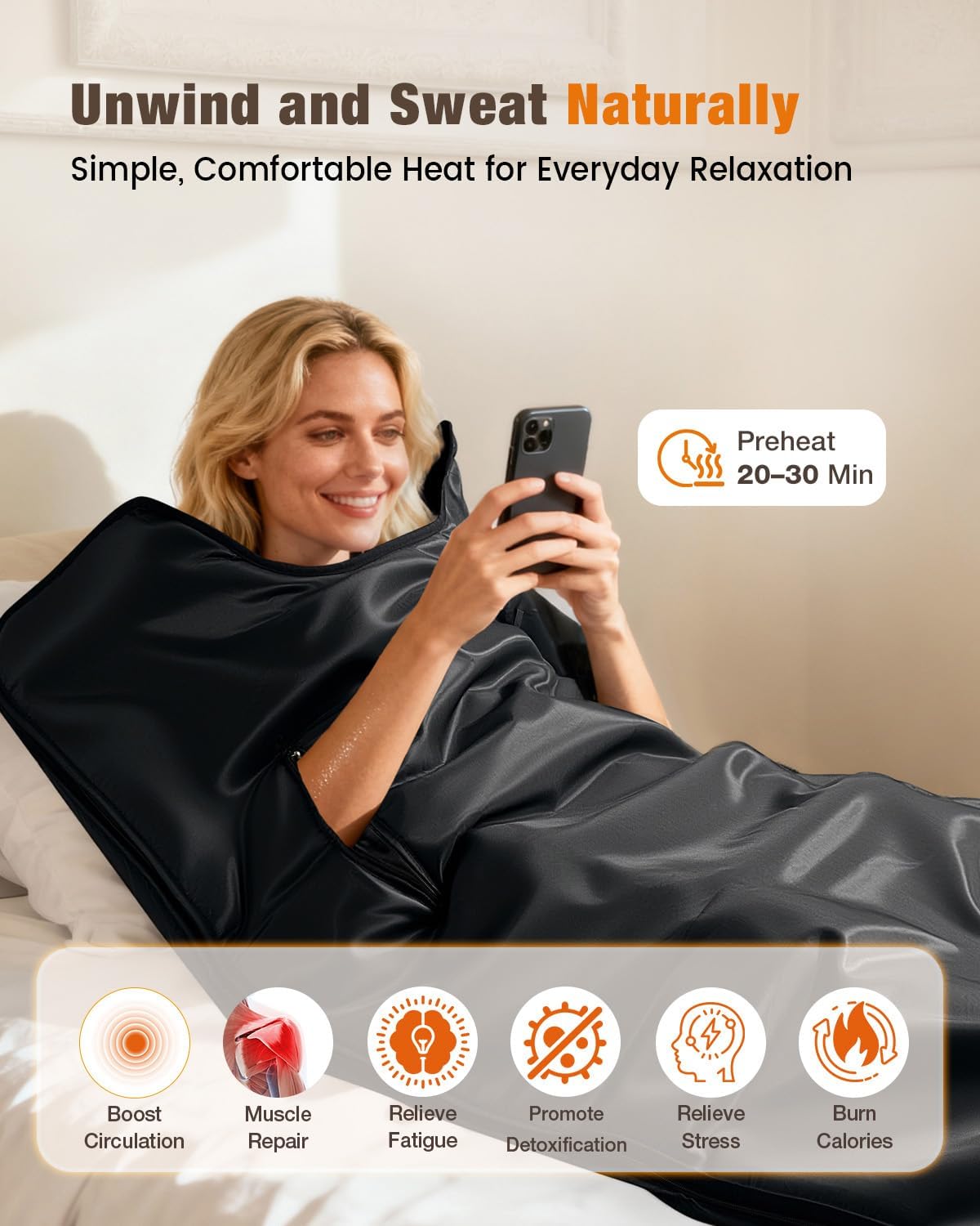 AUCT 18360 - $99 Sauna Blanket for Relaxation and Detox, Versatile Full Body Heating Wrap | Machine Was - Image 2