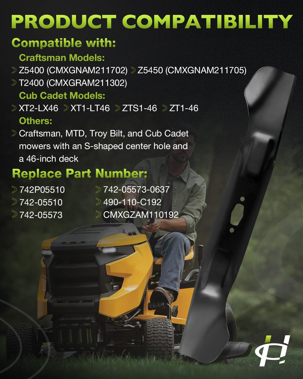 AUCT 17876 - $53 HQPASFY 742-05510 High Lift Lawn Mower Blades, Compatible with 46" Deck Cub Cadet, MTD - Image 2