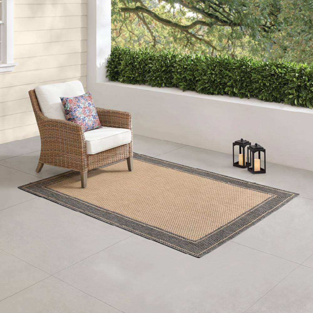 AUCT 19095 - $139 Hampton Bay Black/Beige Texture Border 8 ft. x 10 ft. Indoor/Outdoor Area Rug - Image 2