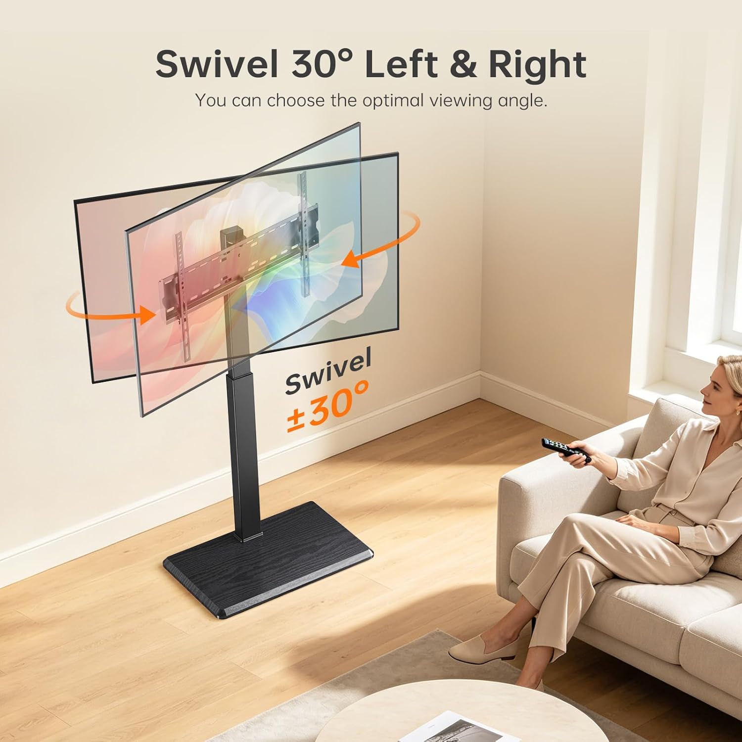 AUCT 18478 - $57 Universal Floor TV Stand for 32-75 Inch TVs up to 110 lbs | 30 Swivel | Height Adjus - Image 3