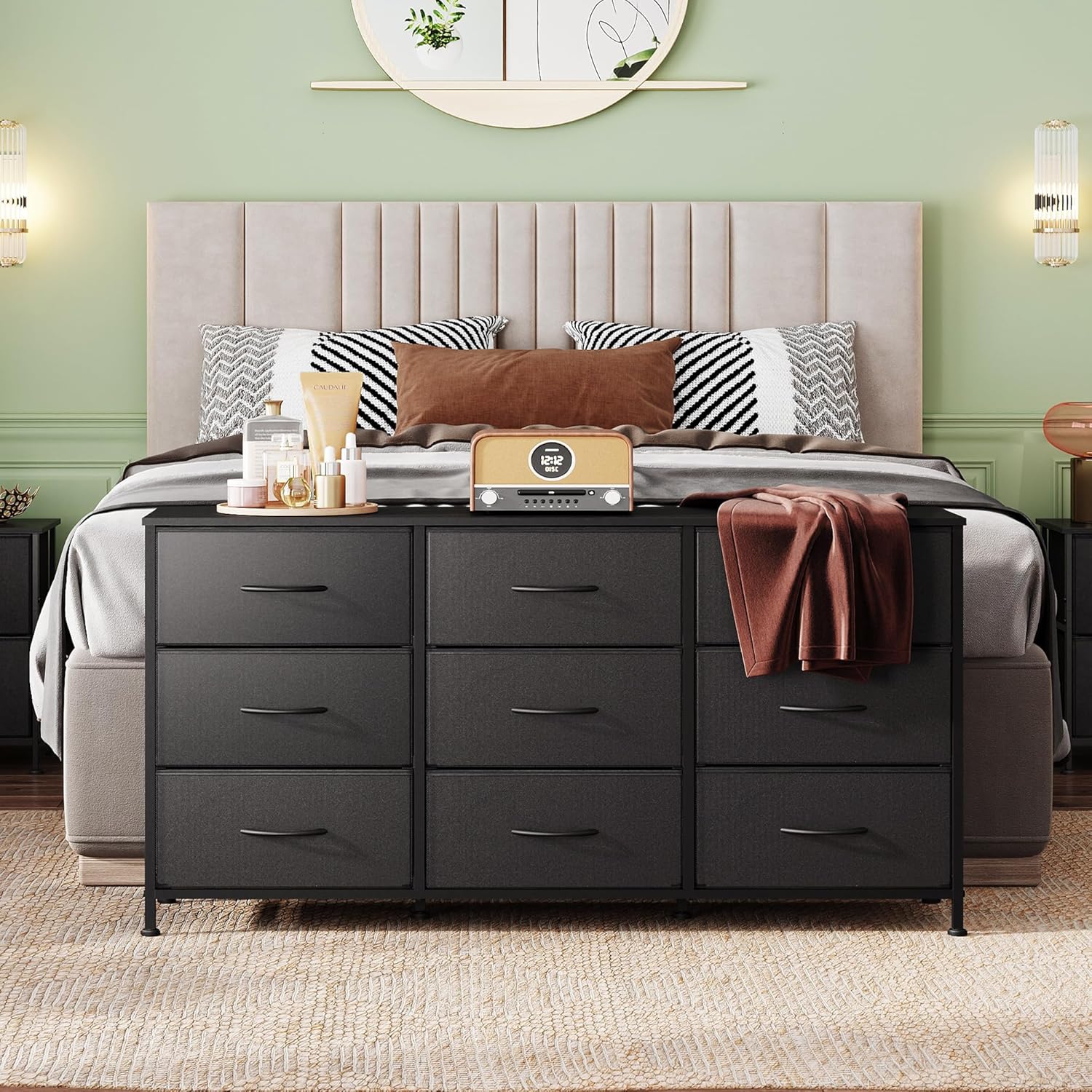 AUCT 20013 - $86 WLIVE Dresser TV Stand for 55 Inch TV, 9 Drawer Dresser for Bedroom, Black - Image 2