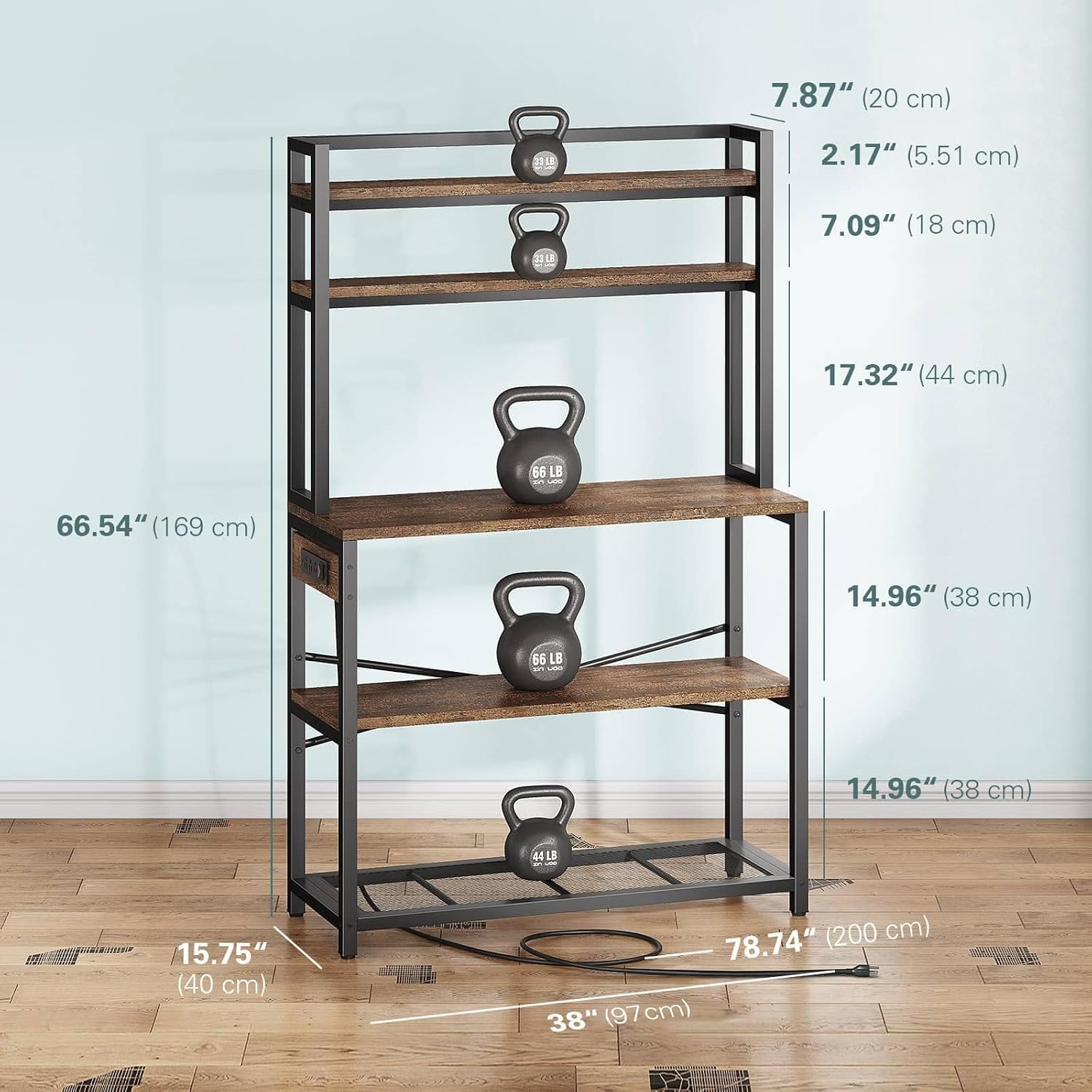 AUCT 18982 - $130 Denkee Large Bakers Rack with Power Outlets, 38 Inch Microwave Stand with Storage, 5- - Image 3