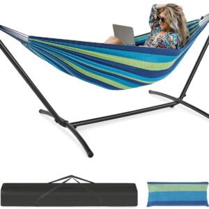 AUCT 18578 - $76 NEWBULIG Double Hammock with Stand, Heavy Duty Portable Hammocks for Outdoor Indoor Pa