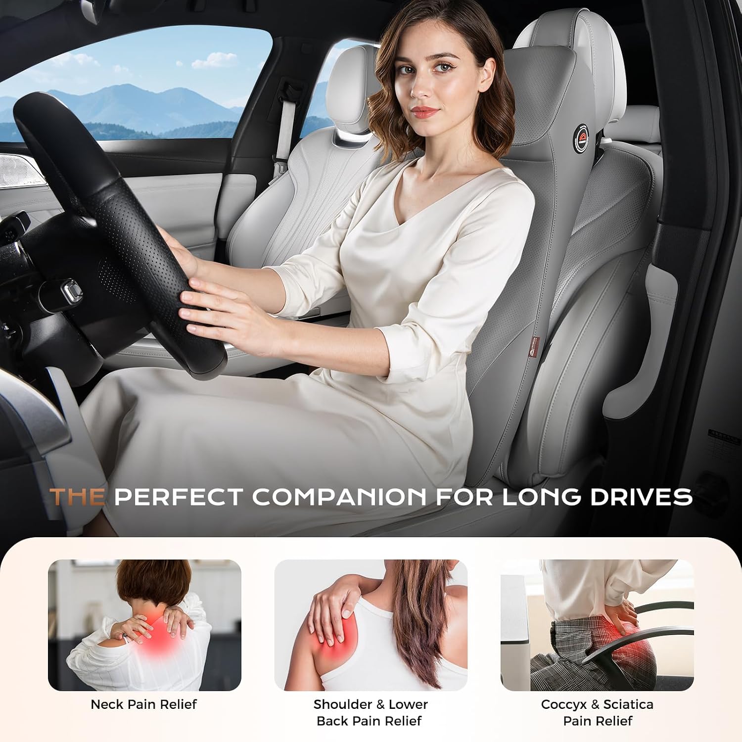 AUCT 18595 - $104 Coverado Memory Foam Car Seat Cushion and Lumbar Support Headrest Pillow, 2-in-1 Inte - Image 4