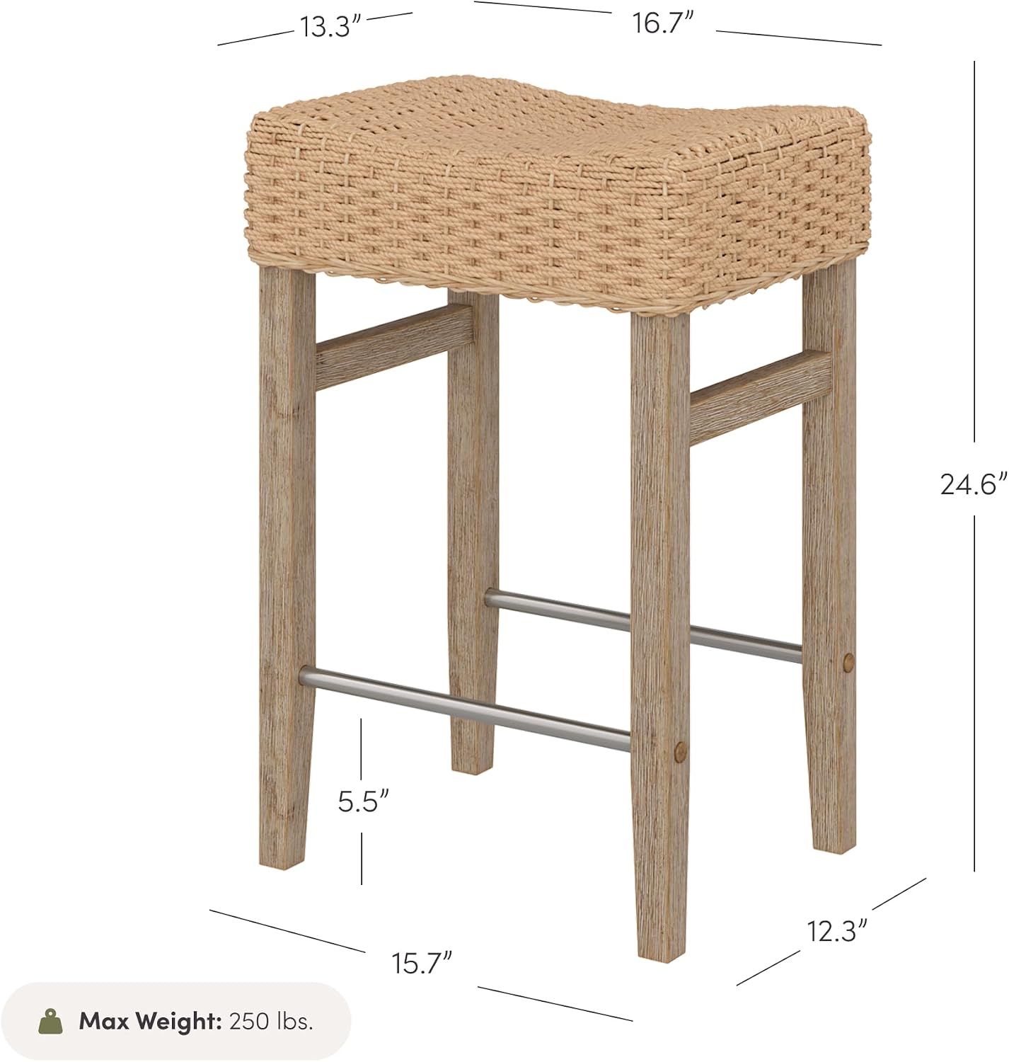 AUCT 17699 - $215 Nathan James Harvey Rattan Bar Stool, Bohemian Counter Height Stool with Woven Seagra - Image 2