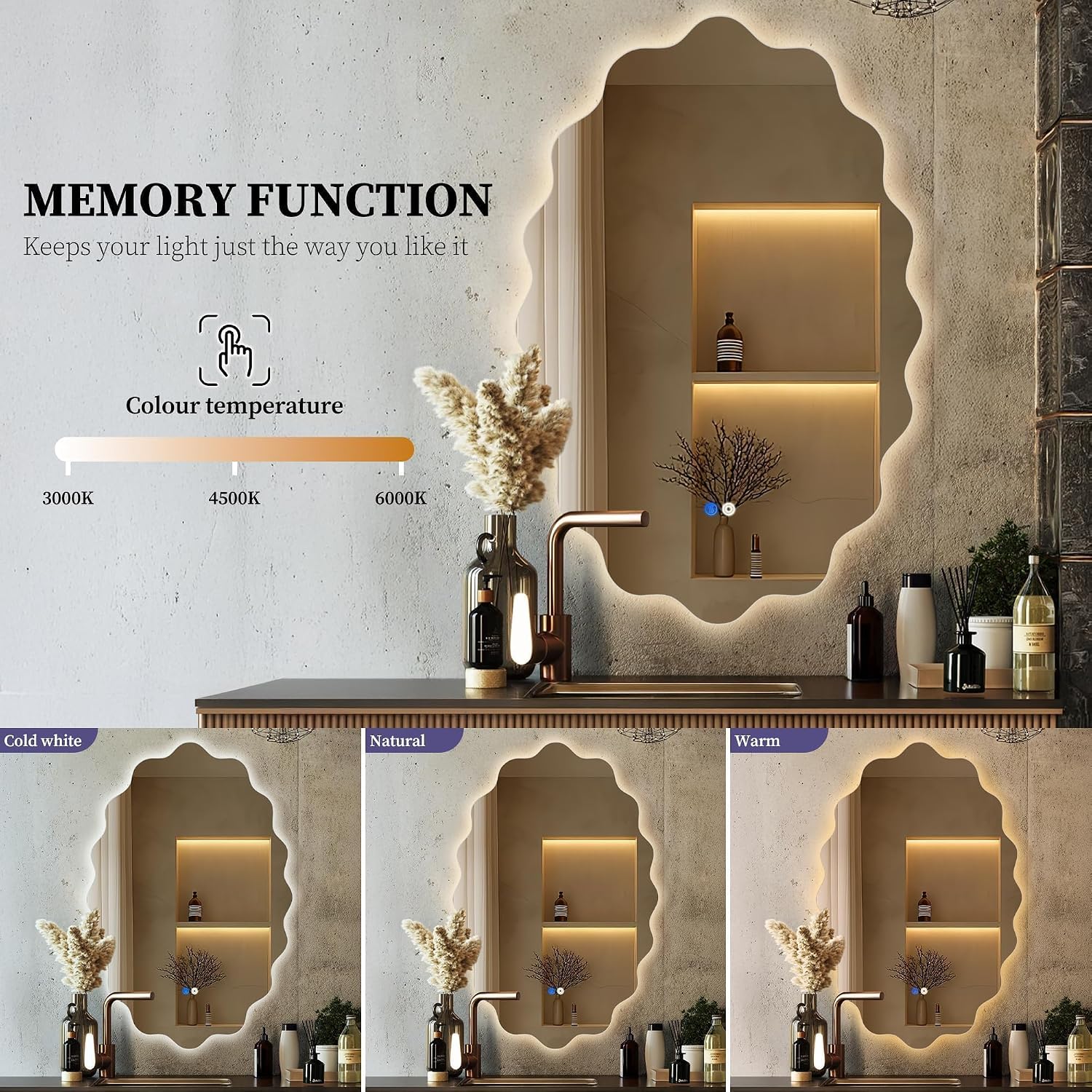 AUCT 17671 - $160 Oval LED Bathroom Mirror with Lights, Backlit Vanity Wall Mirror | Irregular Dimmable - Image 2
