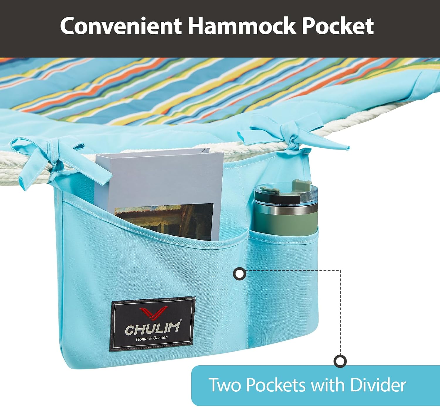 AUCT 17799 - $84 CHULIM Outdoor Double Hammock with Hardwood Spreader Bars, Large Rope Hammock with Pol - Image 4