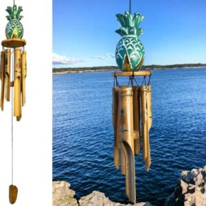 AUCT 18993 - Tropical Pineapple Windchime Bamboo & Wood Hanging Outdoor Garden D cor Relaxing Calmi