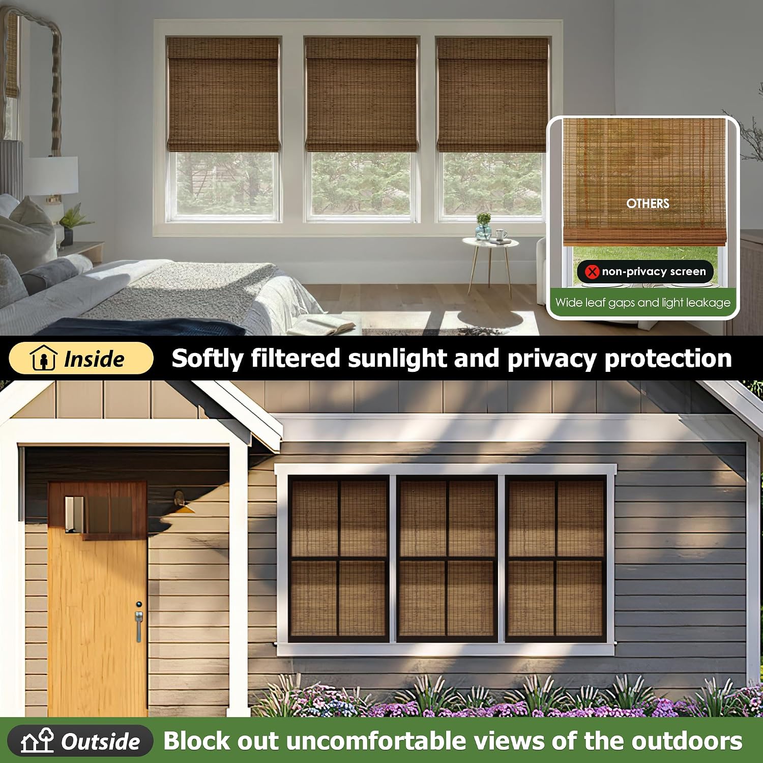 AUCT 19820 - LazBlinds Cordless Bamboo Roman Shades, 33x64, Highfield Teak - Image 4
